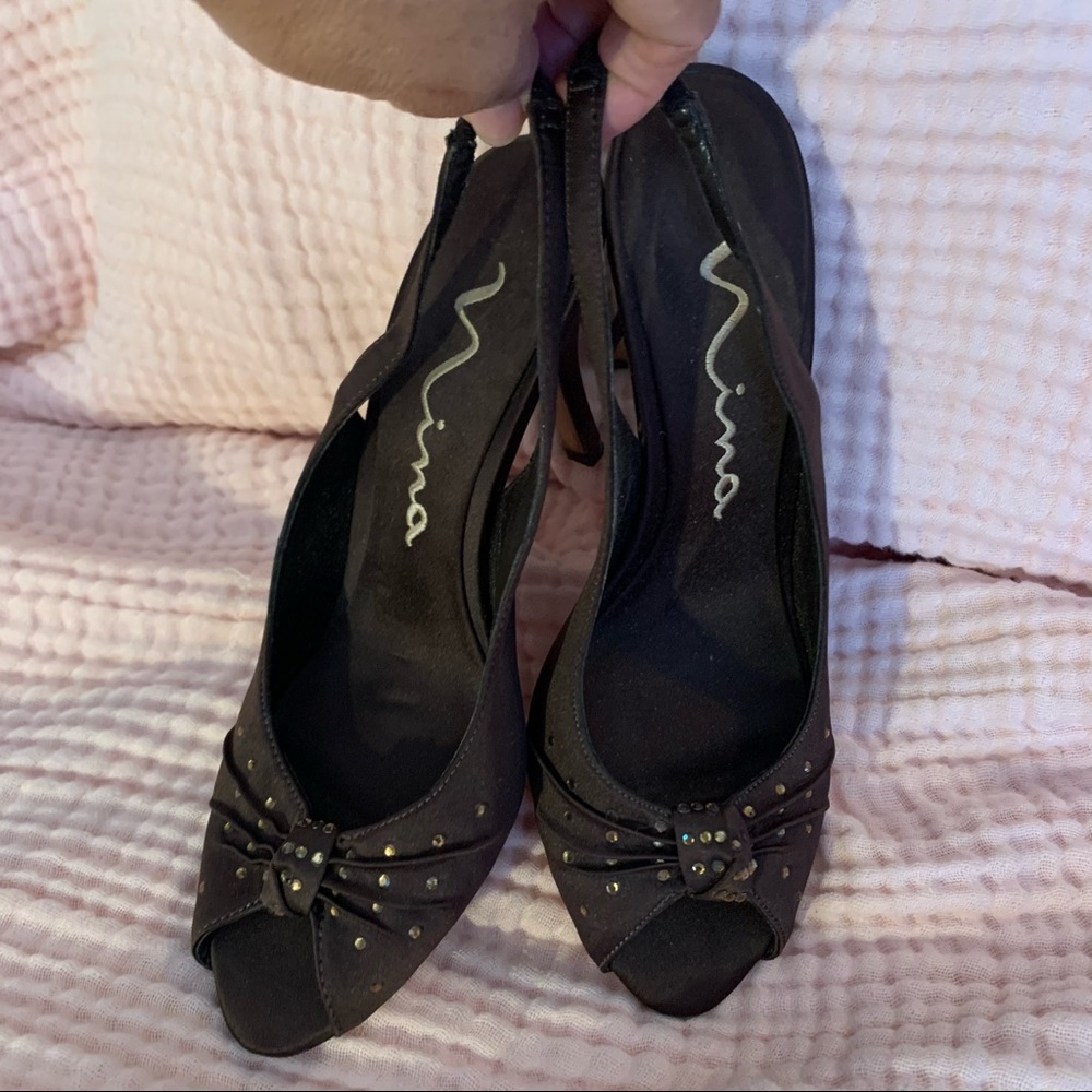 Nina Chocolate Brown Sling Back Heels 6
